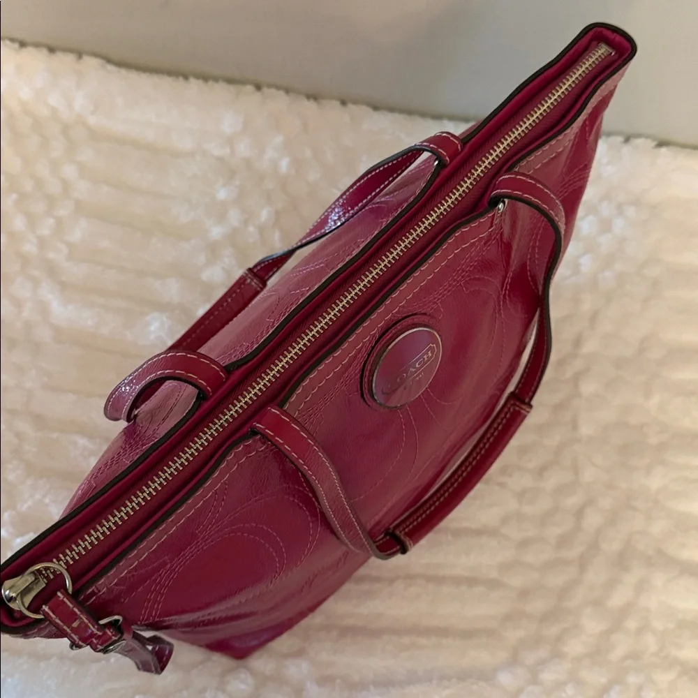 COACH Signature Berry Pink Patent Leather Tote Bag - Picture 5 of 16